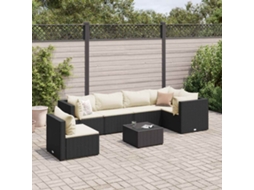 Vidaxl 7 Pcs Conjunto Lounge De Jardim C/ Almofadões Vime Pe Preto