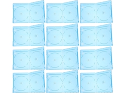 Conjunto de 12 caixas organizadoras de CDs em plástico semitransparente.