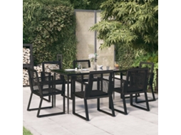Vidaxl 7 Pcs Conjunto De Jantar Para Jardim Vime De Pvc Preto