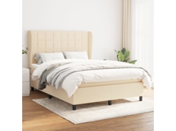 Vidaxl Cama Com Molas/colchão 140x200 Cm Tecido Cor Creme