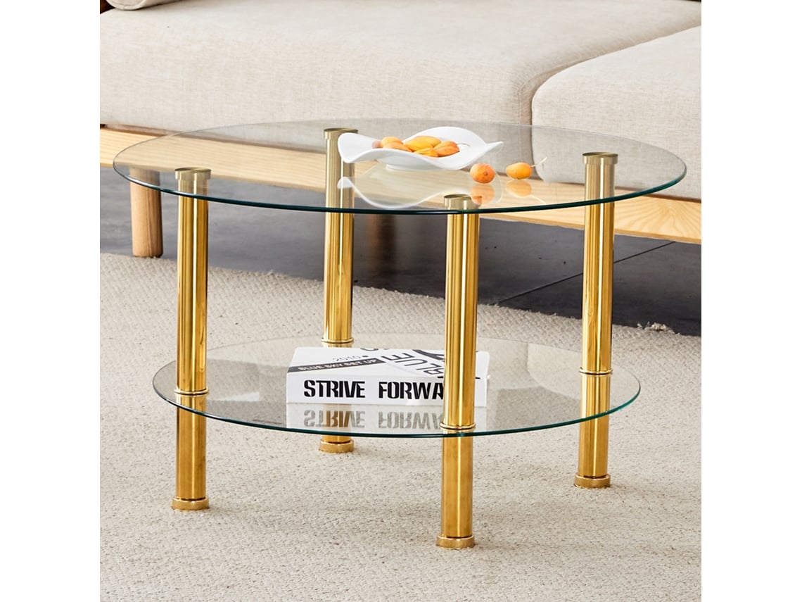 Mesa de Centro com 2 Níveis em Dourado e Transparente MOBRIO