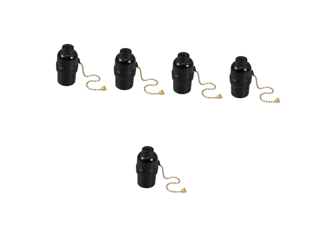 Conjunto De 5 Soquetes Para Lâmpadas Com Interruptor De Corrente, Base De Baquelite Durável.