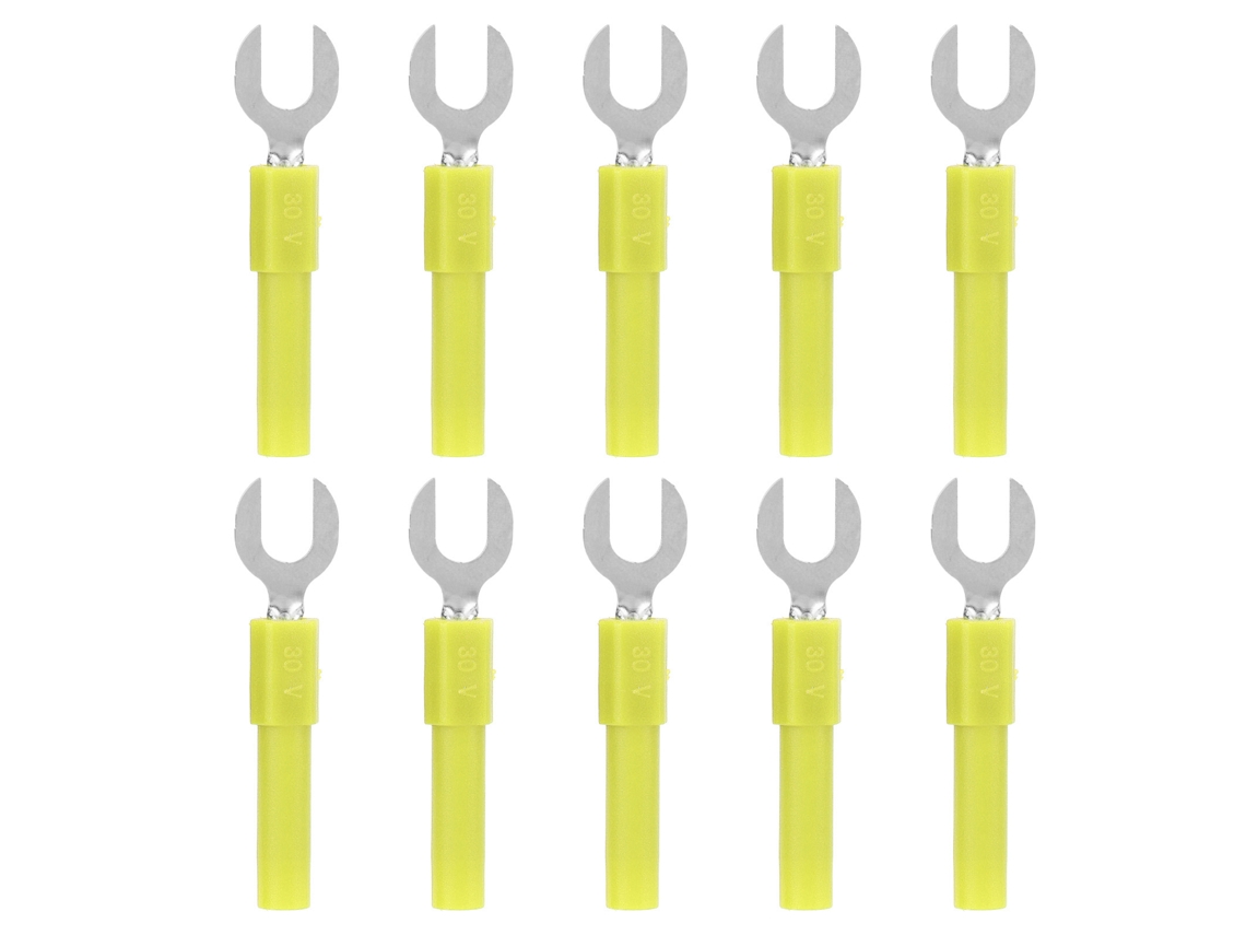 Yuru 10pcs Conectores de Fio em Garfo Latão 4mm Banana Plug 30vac 60vdc 10a para Equipamentos Eletrônicos
