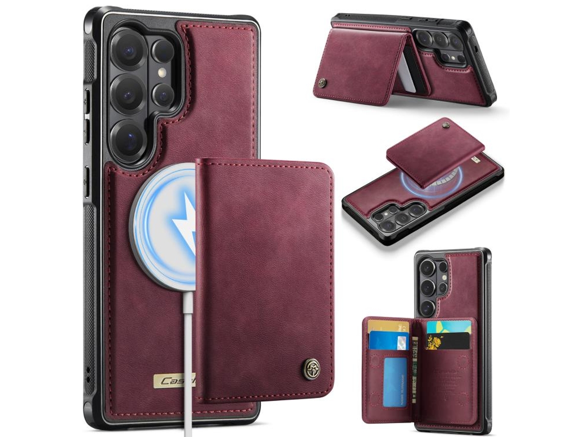 Capa para Samsung Galaxy S26 Ultra 5g, Caseme Série Me80 Capa Carteira Removível em Couro Vegano com Rfid Magnético Vermelha BRILVIBERA