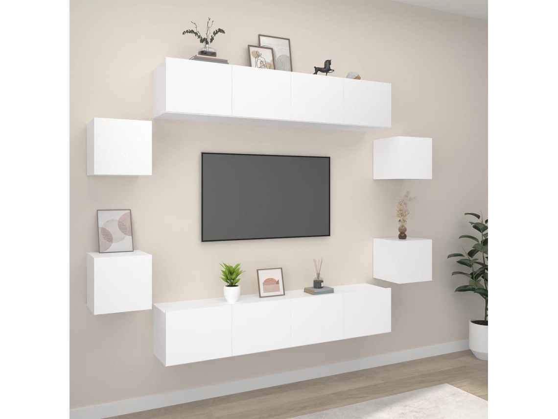 Vidaxl Conjunto Móveis De Tv 8 Pcs Madeira Processada Branco