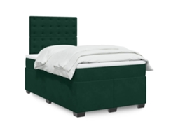 Vidaxl Cama Boxspring Com Colchão 120x190 Cm Veludo Verde-escuro