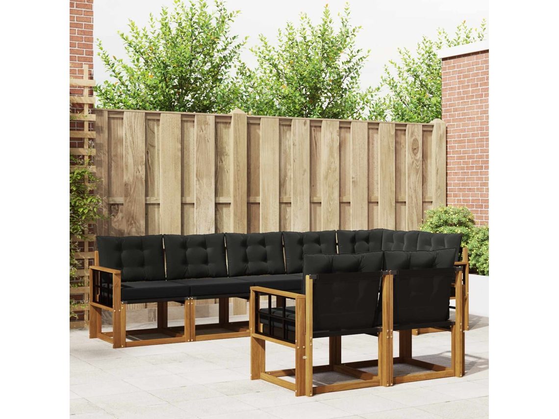 Vidaxl Conjunto De Sofás Para Exterior 8 Pcs Natural E Preto