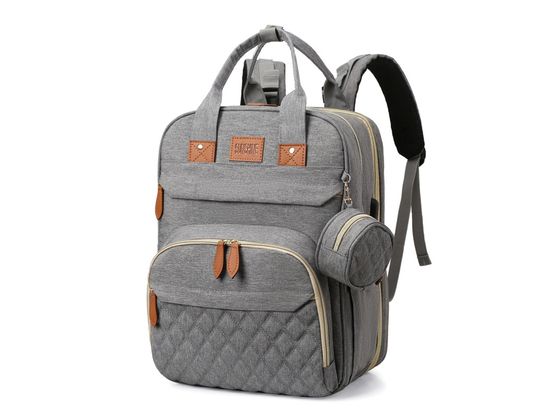 Mochila Maternal, 3 em 1 Bolsa de Fraldas, Bolsa para Mamãe, Berço Dobrável, Itens Essenciais para Recém nascidos SPQMENT (cinza Claro)