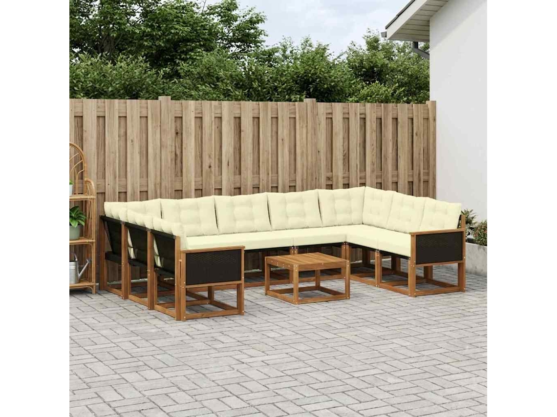 Vidaxl Conjunto De Sofás Para Exterior 10 Unid. Natural E Creme