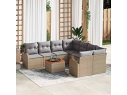 Vidaxl Conjunto De Sofá De Jardim 9 Unid. Bege Vime Pe
