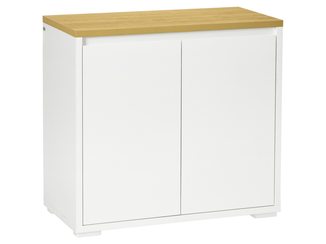 Aparador de Sala de Estar Armário de Armazenamento com 2 Portas e Prateleira Ajustável 80x37x75cm Branco e Madeira