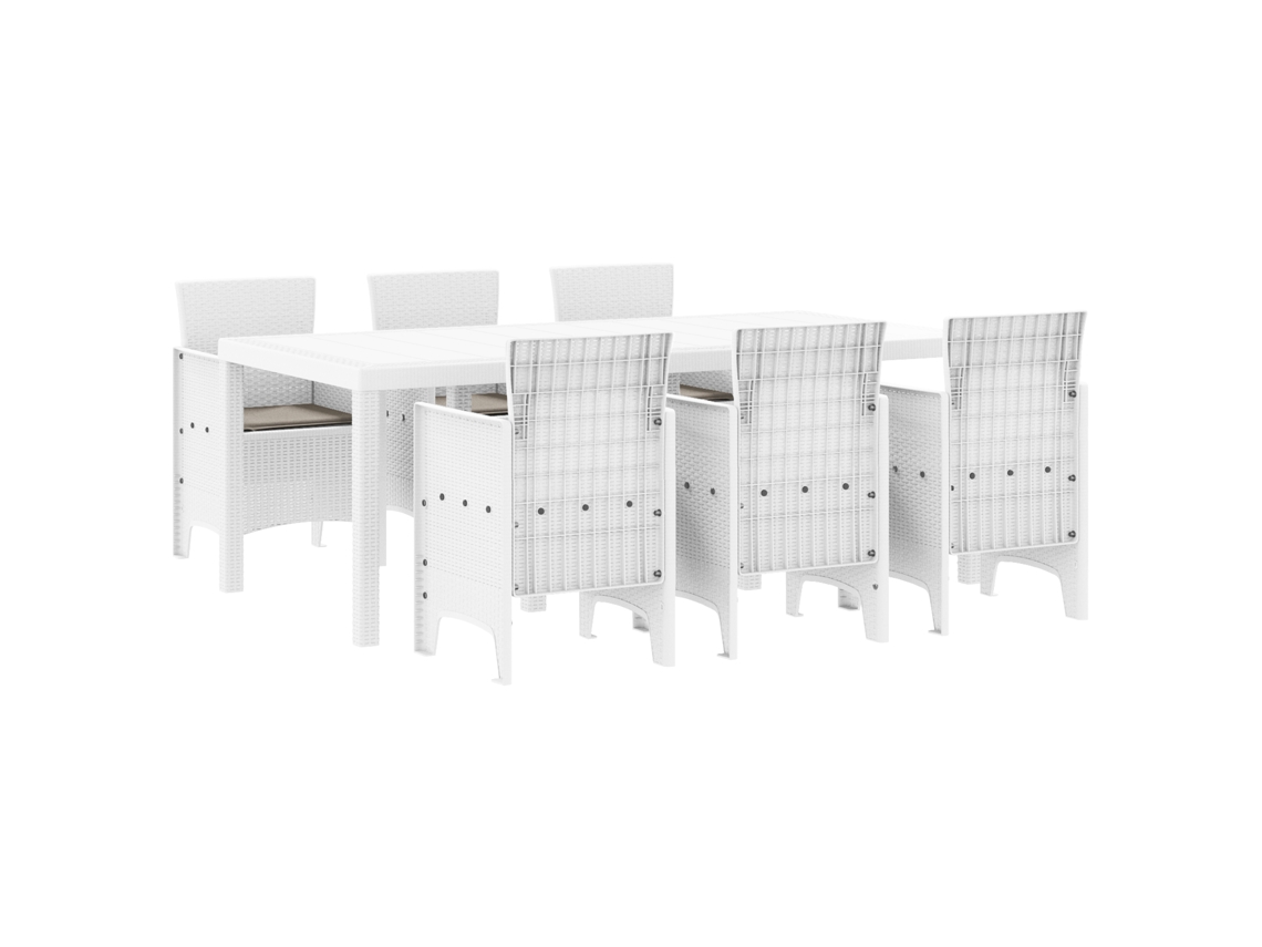 Conjunto 7 Jantar Ao Ar Livre Vidaxl Branco Polipropileno (200 X 100 X 73 Cm)