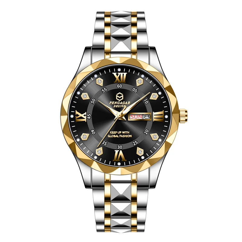 Relógio Geométrico Romano (dourado E Preto), Precisão Na Marcação Do Tempo Para Uso Comercial.