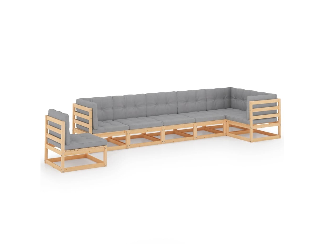 Conjunto 7 lounge de jardim c/ almofadões VIDAXL pinho maciço