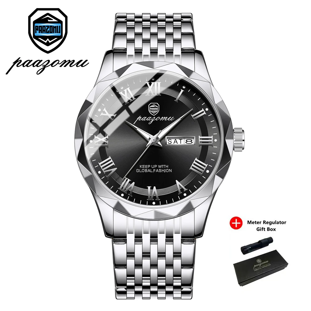 Relógio Casual Elegante (prateado E Preto), À Prova D'água E Luminoso De Luxo.