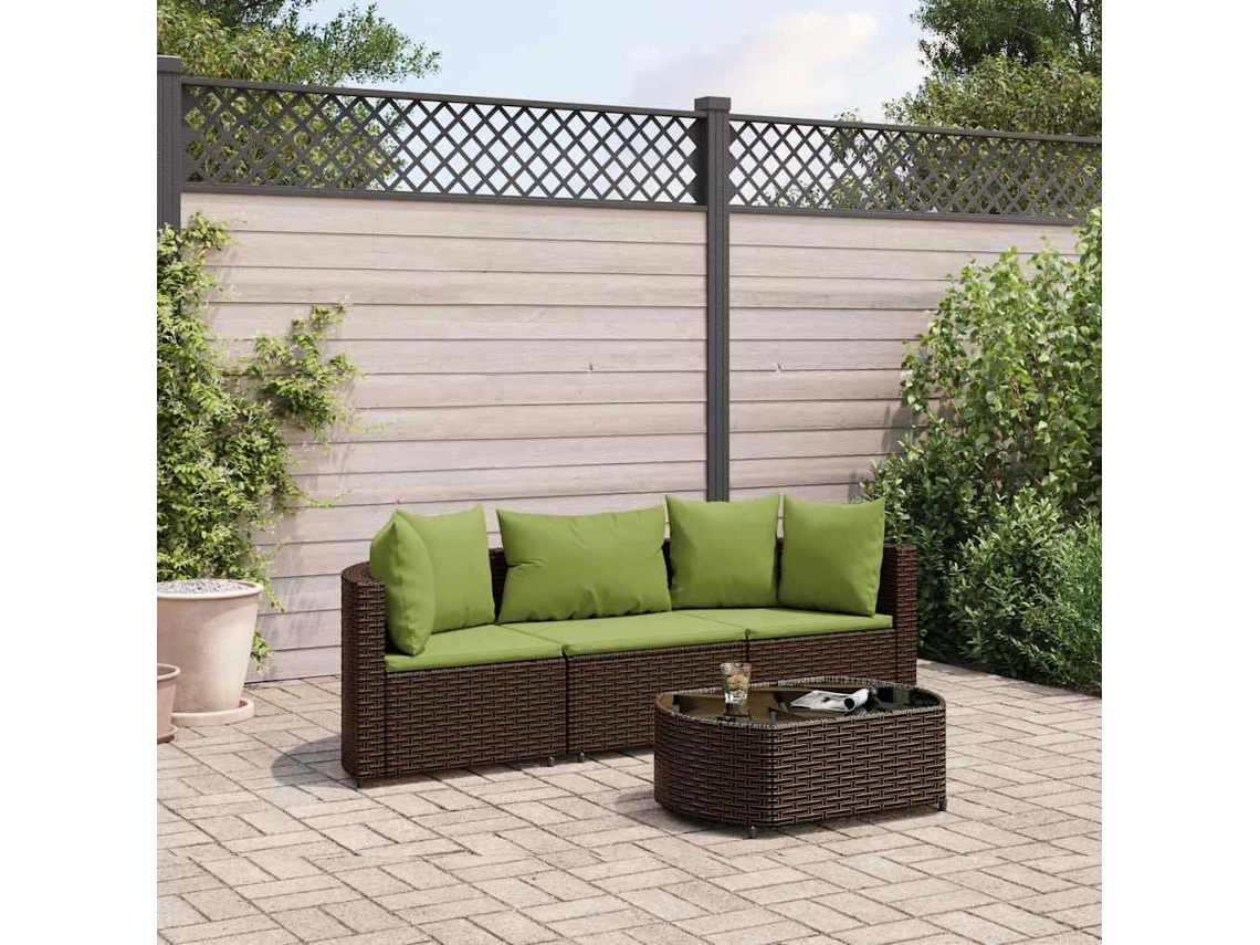 Vidaxl 4 Pcs Conjunto Sofás De Jardim C/ Almofadões Vime Pe Castanho