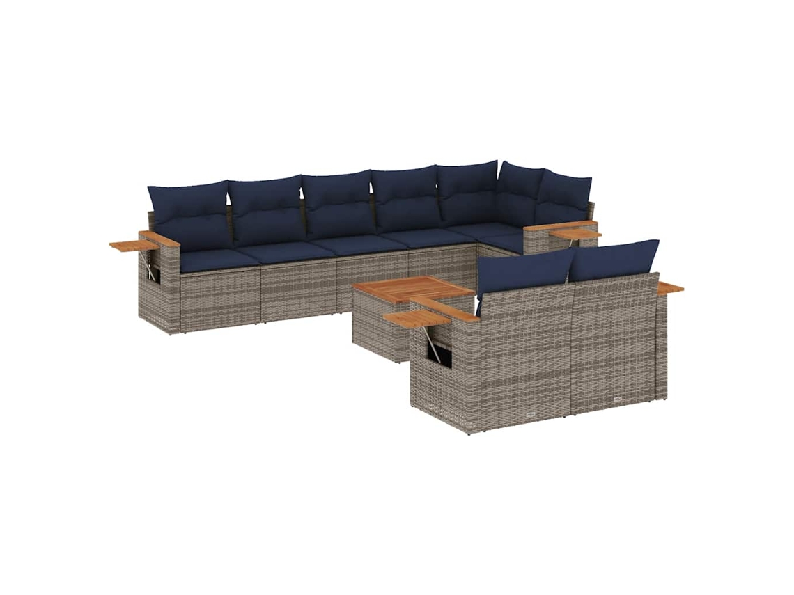 Conjunto de 9 Sofás P/ Jardim C/ Almofadões Vime Pe Cinzento MAISON EXCLUSIVE (9 pcs)