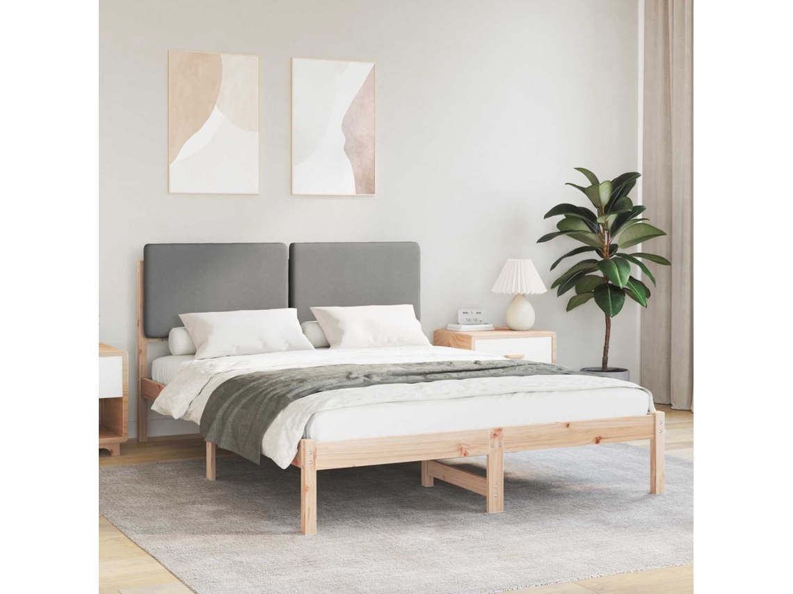 Vidaxl Estrutura de Cama com Cabeceira Estofada Cinzento claro