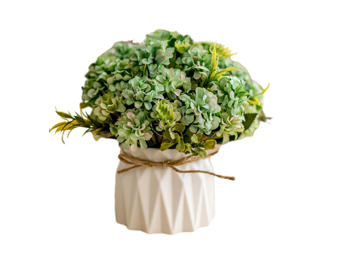 Mini Flores Artificiais de Hortênsia em Vaso de Cerâmica para Decoração de Mesa de Escritório NEVEANCE