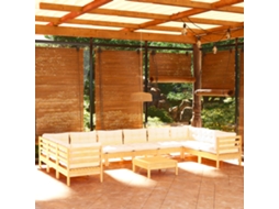 Vidaxl 11 Pcs Conjunto Lounge De Jardim C/ Almofadões Cor Creme Pinho