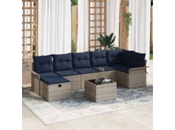 Maison Exclusive - Conjunto De Sofá De Jardim 8 Pcs Cinza E Azul Marinho Vime Pe