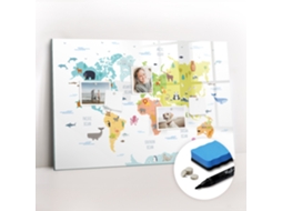 Quadro Magnético Decorativo Mapa-múndi Com Animais Para O Escritório Espelharte (90x60 Cm)