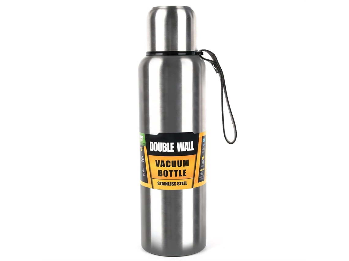 Garrafa Térmica De Aço Inoxidável Com Parede Dupla E Grande Capacidade De 500/1000 Ml, Adequada Para Água Quente E Fria, Com Anel Adaptador.