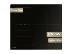 Placa de indução EVVO V62 de 4 Zonas (inclui Zona Flexível), 7200w, Booster, Controlo Tátil, Vidro Preto