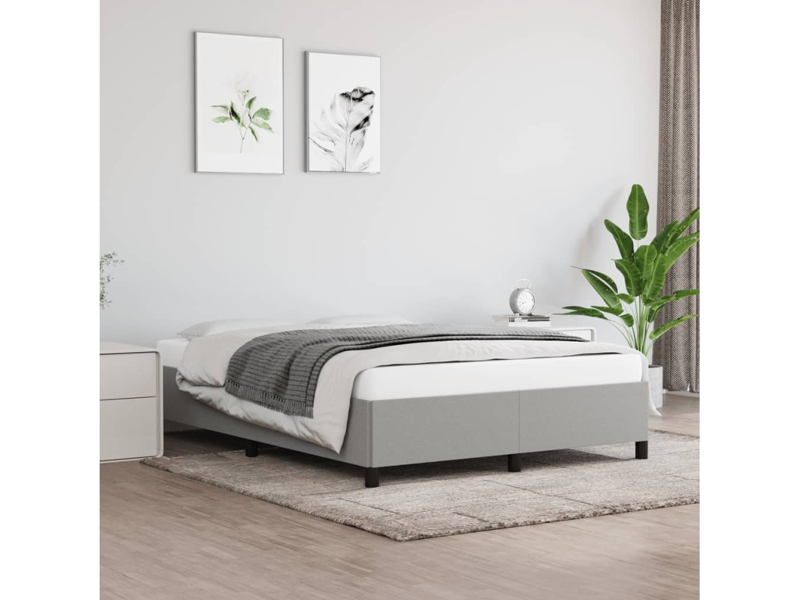 Estrutura De Cama Sem Colchão 140x190 Cm Tecido Cinzento-claro