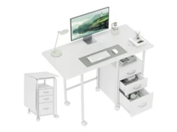 Mesa Computador Dobrável Rodízios 3 Gavetas Tampo Extensível Branca
