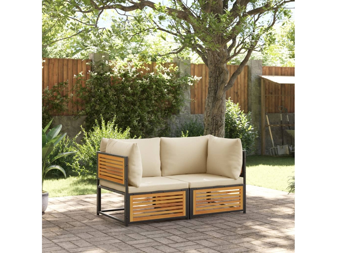 Vidaxl 2 Pcs Conjunto De Sofás De Jardim C/ Almofadões Acácia Maciça