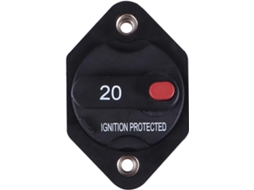 Disjuntor de 20A para carros - Proteção contra curtos-circuitos e reinicialização.