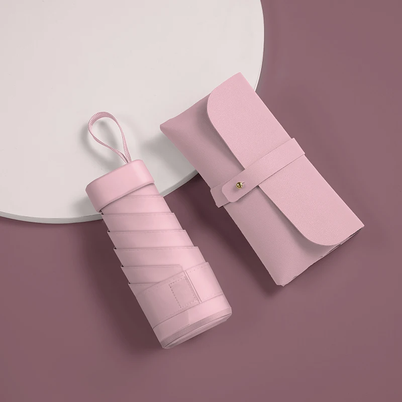Mini guarda chuva MDUG cápsula, proteção contra chuva e sol, dupla função (rosa)