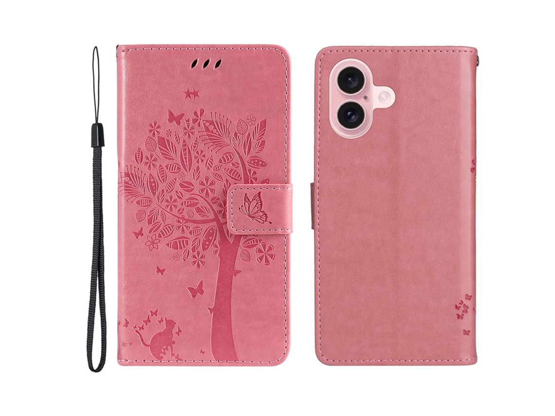 Capa Em Couro Pu, Com Suporte Para Iphone 16 - Rosa