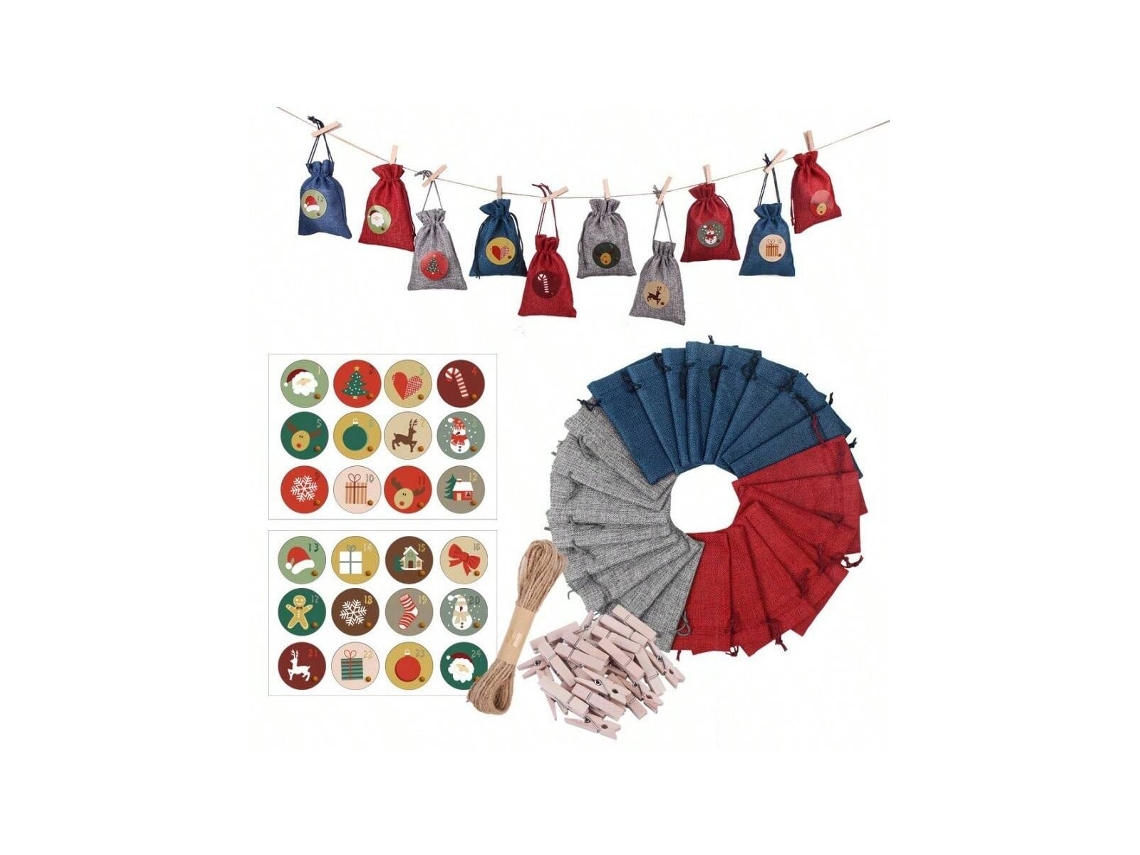 Sacos De Natal De Algodão E Linho, Calendário De Adviento 1 24, Set De Presentes, Doces/snacks, Decorações De Natal Igvtrade