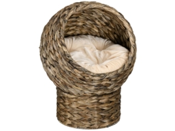 Cesta Vime Gatos Toca Cama Almofada Jacinto Café 40x37x51cm