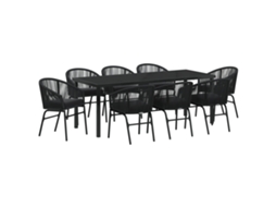 Conjunto 9 Conjunto De Jantar Para Jardim Vidaxl Preto Vime Pe (200 X 80 X 73 Cm)