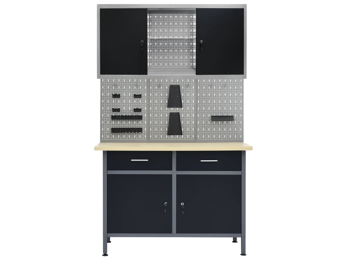 Bancada de trabalho MAISON EXCLUSIVE com três painéis de parede e um guarda-roupa.