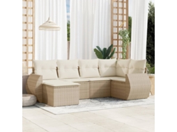 Vidaxl 6 Pcs Conjunto De Sofás P/ Jardim Com Almofadões Vime Pe Bege