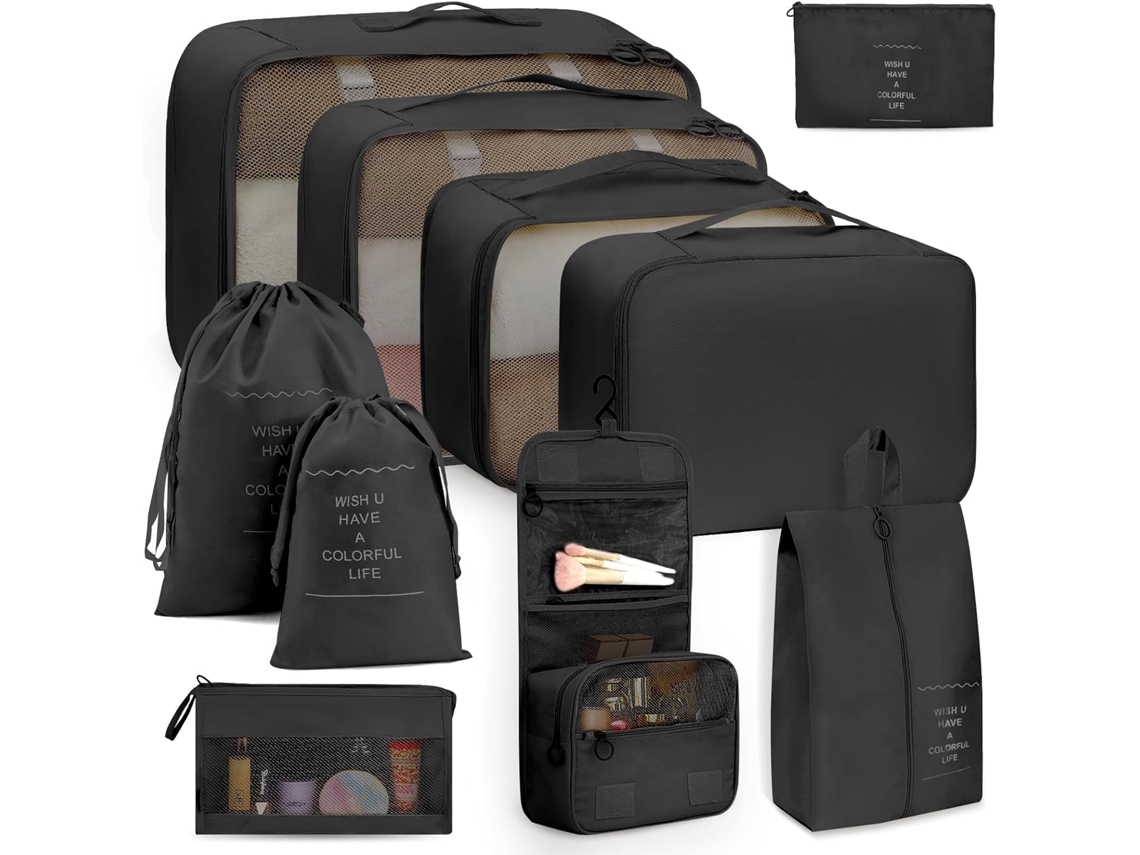 Conjunto de Organizadores BRILVIBERA, Mala, Bolsa de Higiene e Cubos, 7 Peças