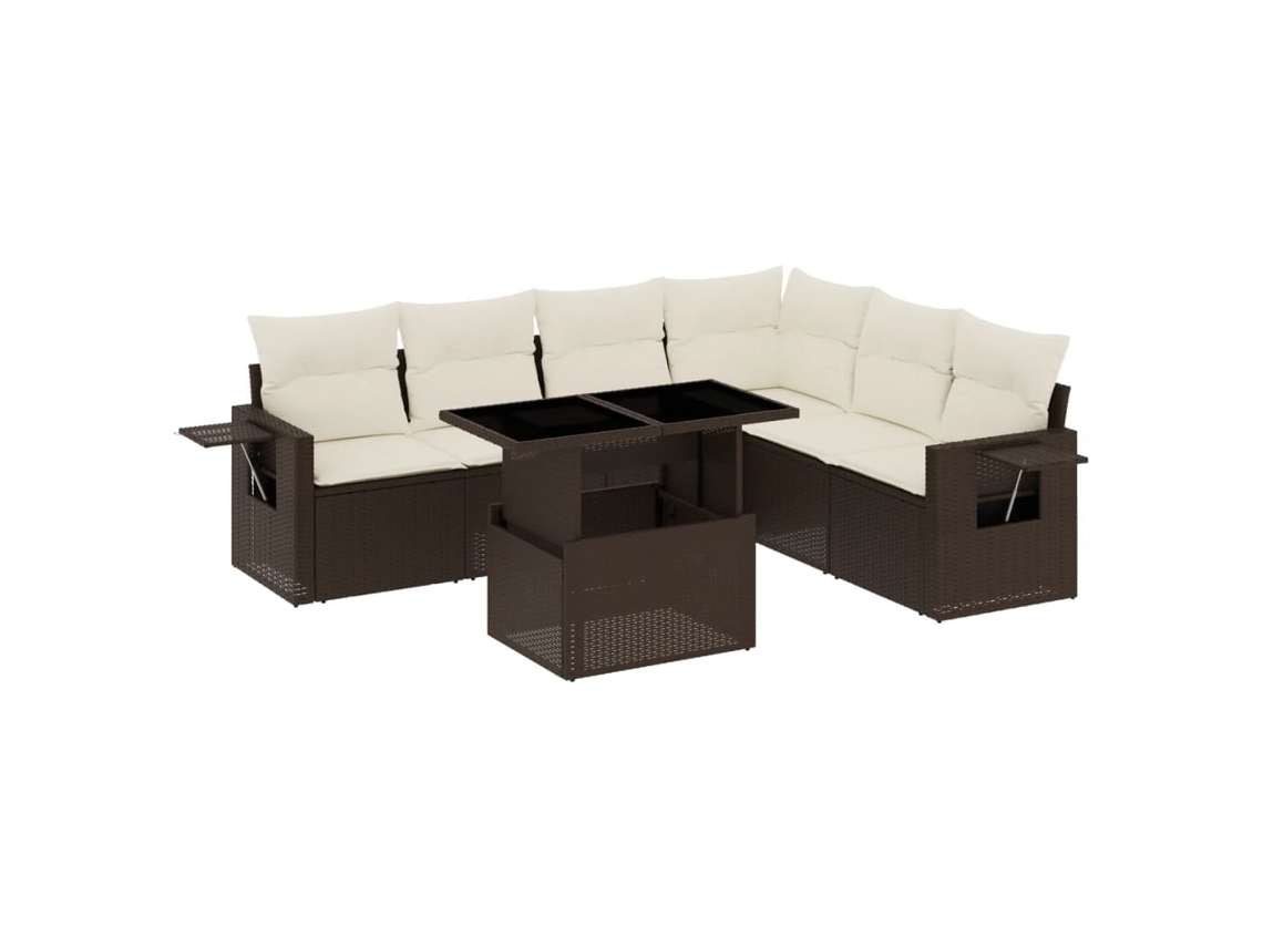 Conjunto de 7 Sofás de Jardim com Almofadões Vime Pe Castanho MAISON EXCLUSIVE (7 pcs)