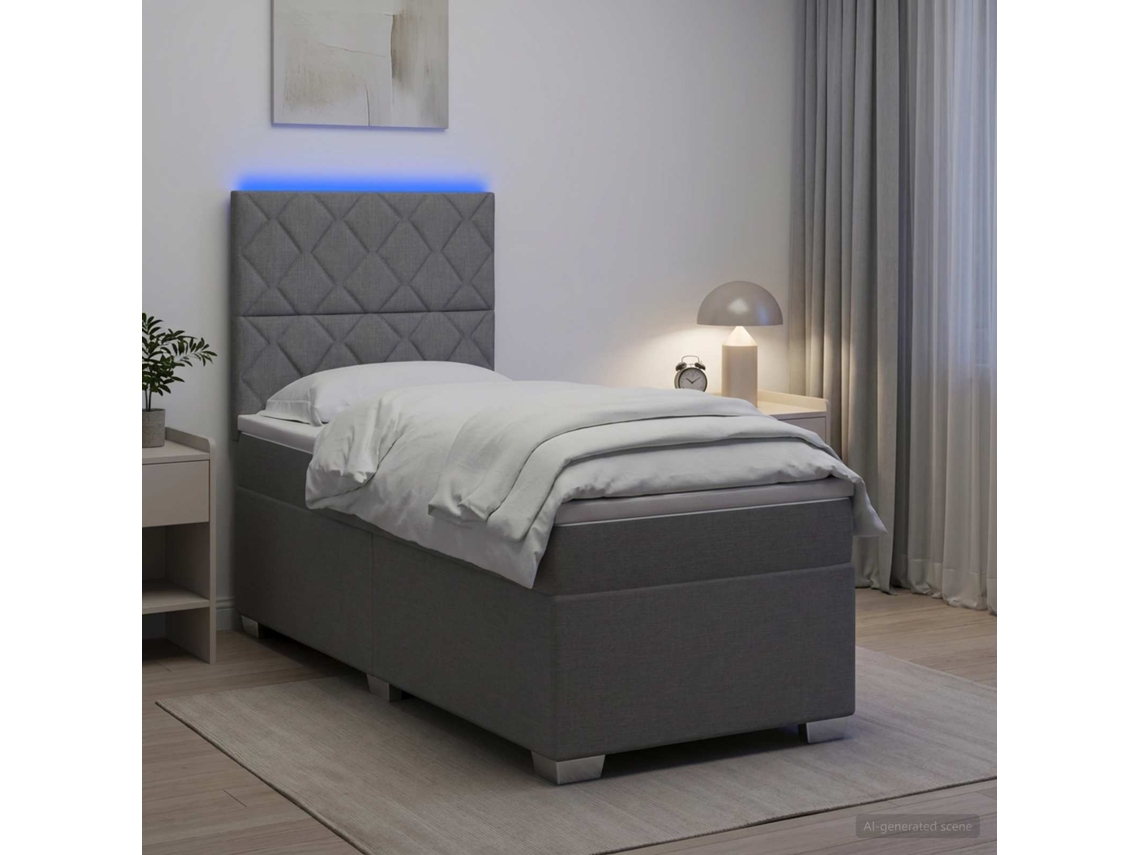Vidaxl Cama Box Spring Com Colchão E Led Cinzento-claro 90 X 190 Cm