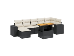 Conjunto de 8 sofás de jardim com almofadões Vime Pe Preto MAISON EXCLUSIVE (8 peças)