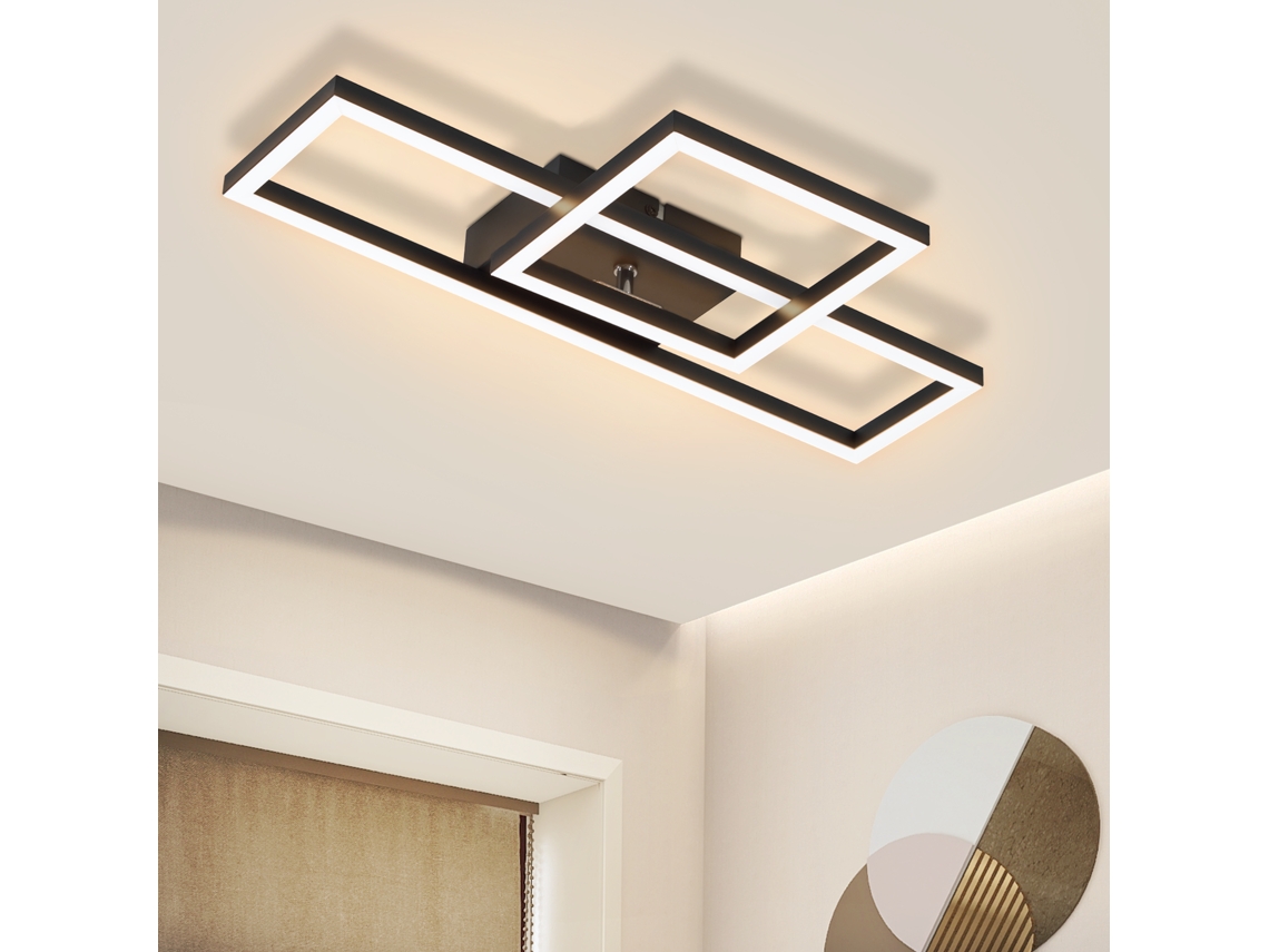 Led Luz De Teto Sala De Estar 20w Branco Quente Design Moderno Lâmpada Quadrada Preta Nettlife