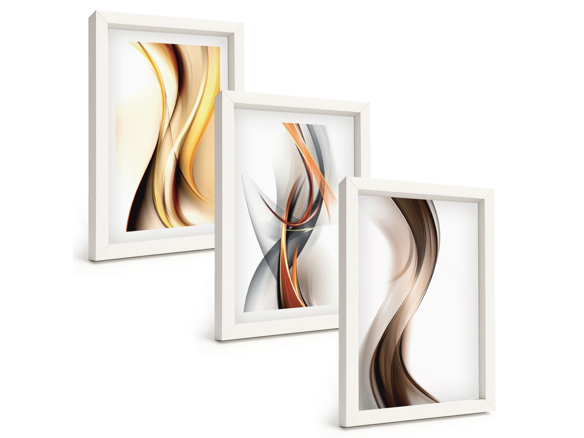 Composição De Quadros Ondas Amarelas, Cinzas E Marrons Espelharte (3 Peças 20x30 Cm)