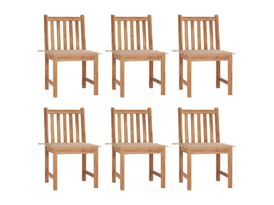 Vidaxl Cadeiras De Jardim 6 Pcs C/ Almofadões Madeira De Teca Maciça