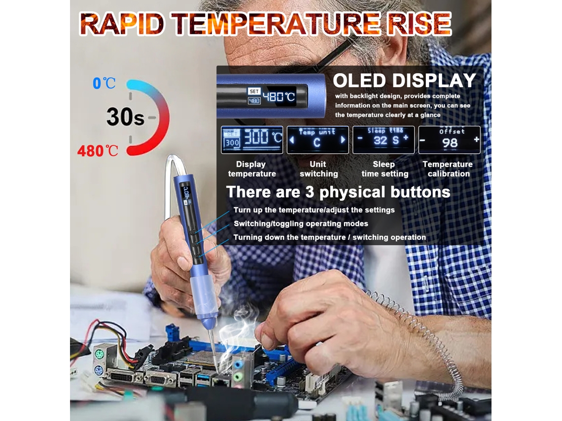 Laxiscreed Ferro De Soldar Inteligente Com Ajuste De Temperatura, Calibração E Ecrã Oled