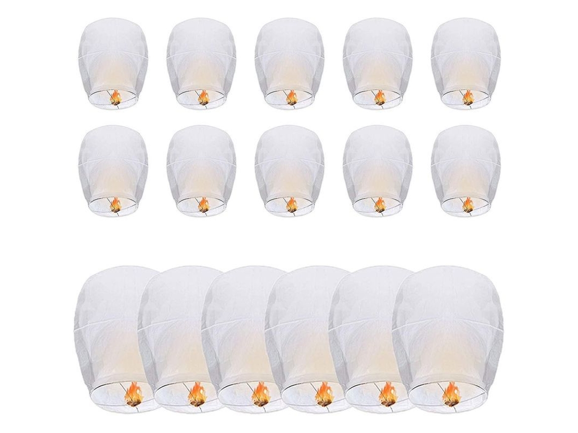 Lanternas Cielo Chinesas 100% Ecológicas Papel Resistente Ao Fogo, 20 Unidades