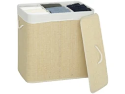 Cesto de roupa suja com tampa, 144l, de bambu, com 3 compartimentos, 60x40x60 cm, creme | S/MARCA