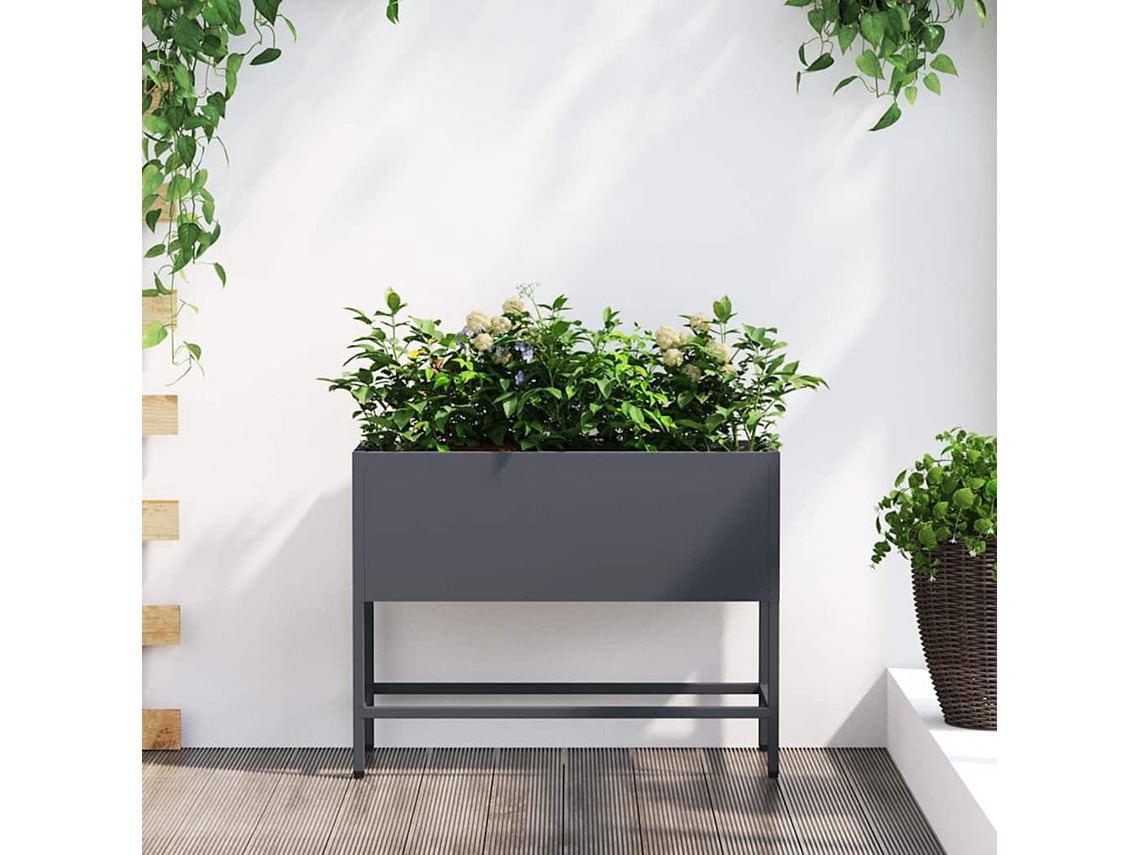 Vidaxl Vaso Elevado Para Jardim Antracite 60 X 26 X 45 Cm Aço